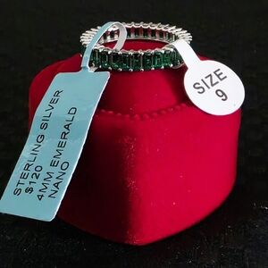 Eternity Emerald Ring - 925 Sterling Silver Nano Green Emerald Ring